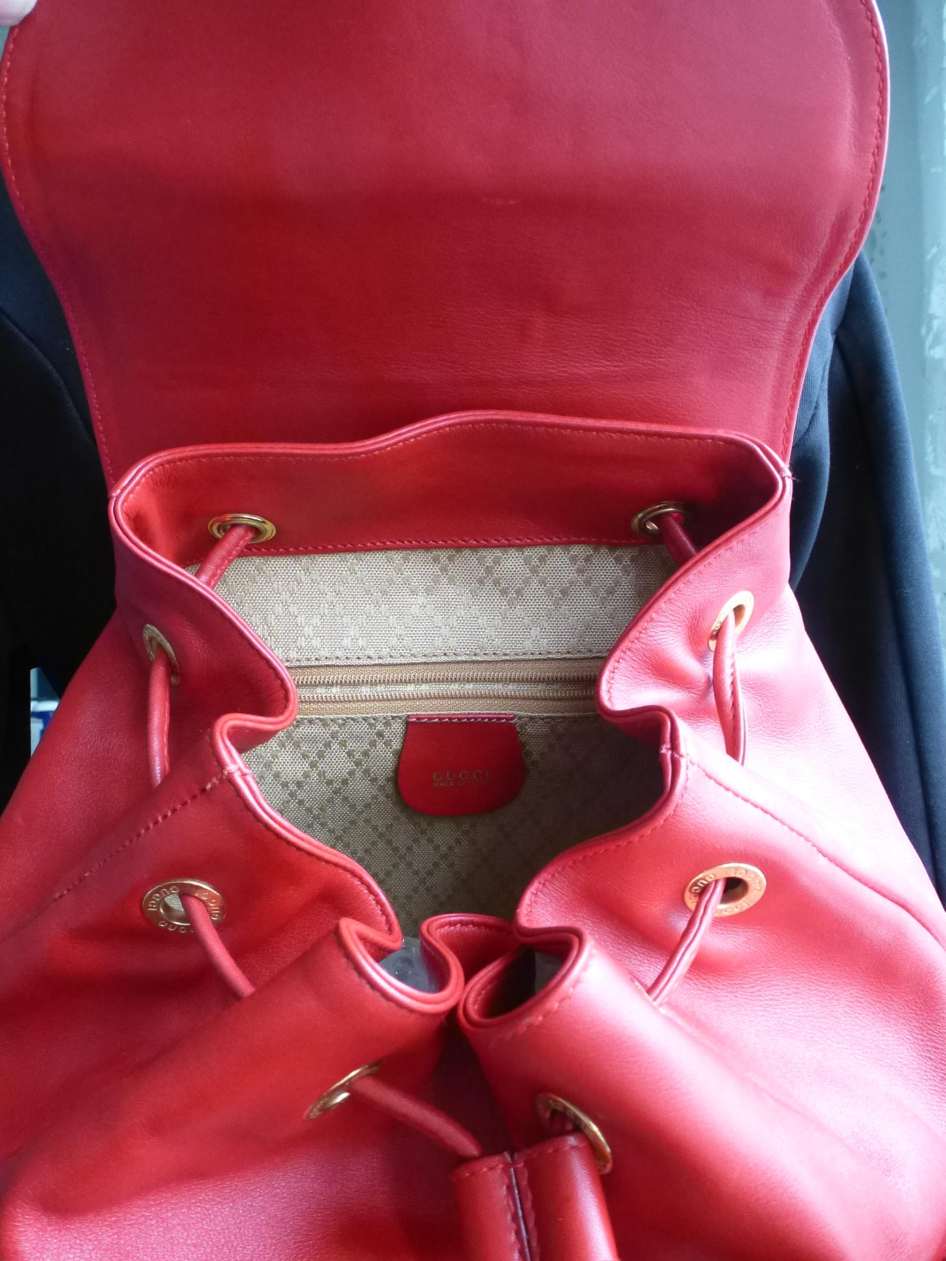 Women's or Men's GUCCI  two pocket backpack iconic bamboo red leather