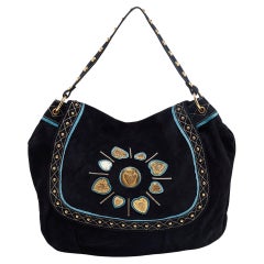 Gucci Große Irina Umhängetasche aus blauem Wildleder und Leder