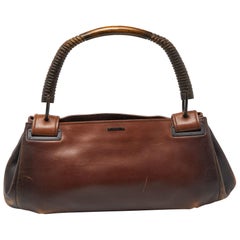 Gucci Two Tone Brown Leather Satchel