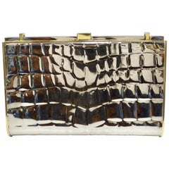 Retro Gucci Two-Tone Crocodile Embossed Clutch 