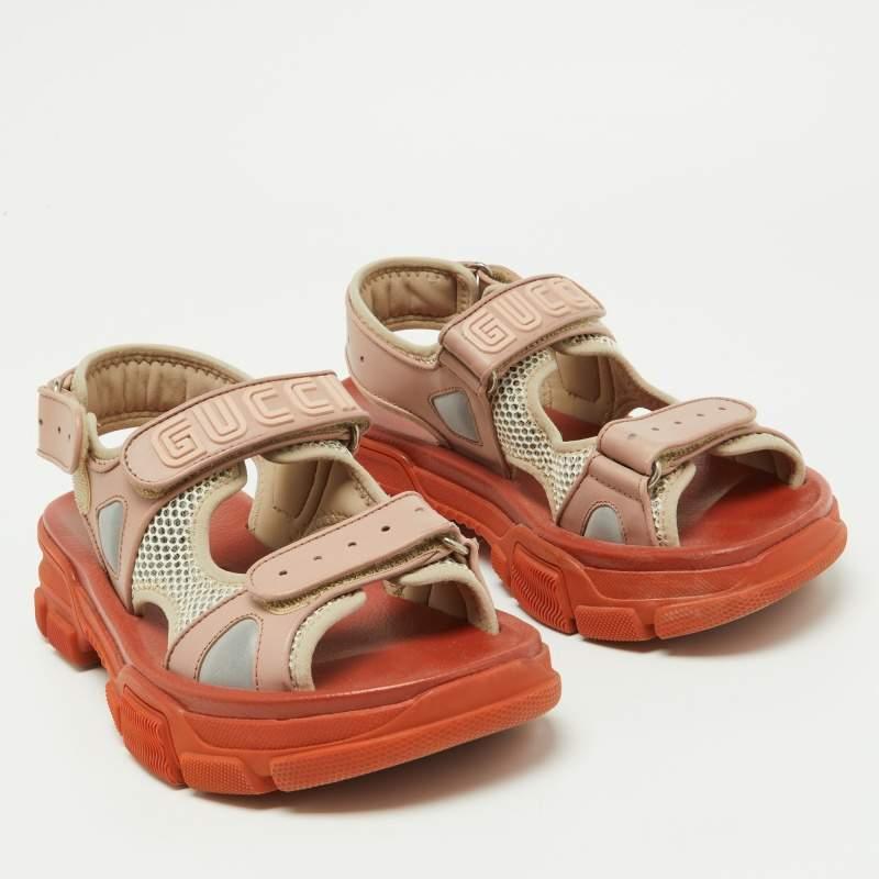 Women's Gucci Two Tone Leather and Mesh Aguru Sandals Size 38