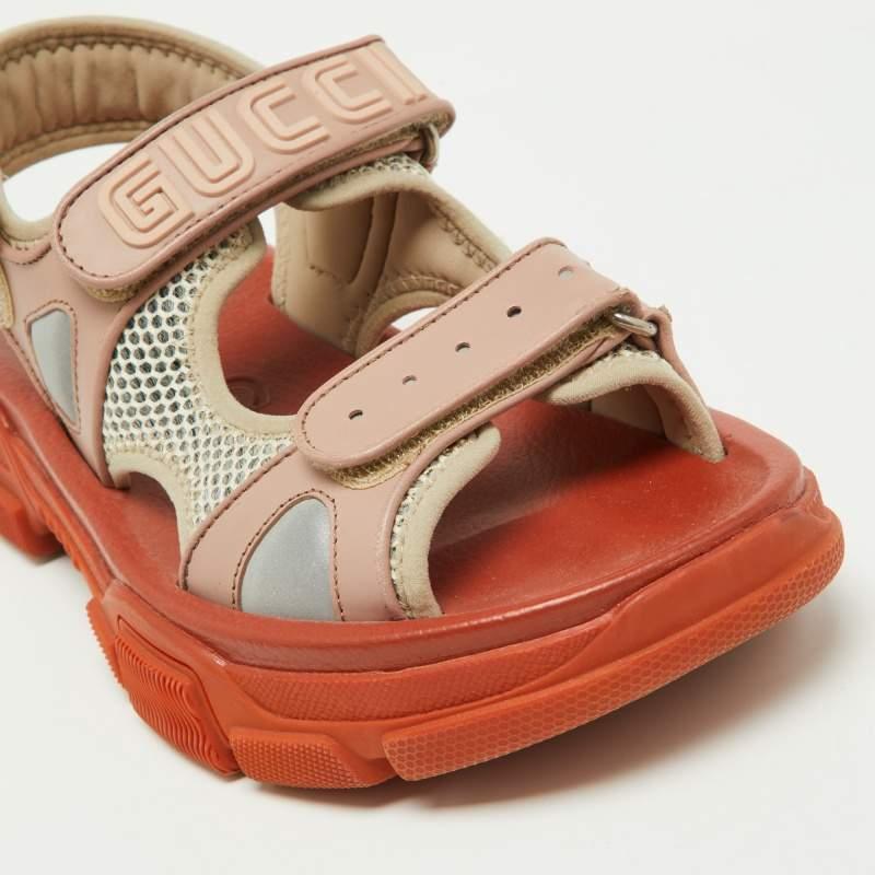 Gucci Two Tone Leather and Mesh Aguru Sandals Size 38 1
