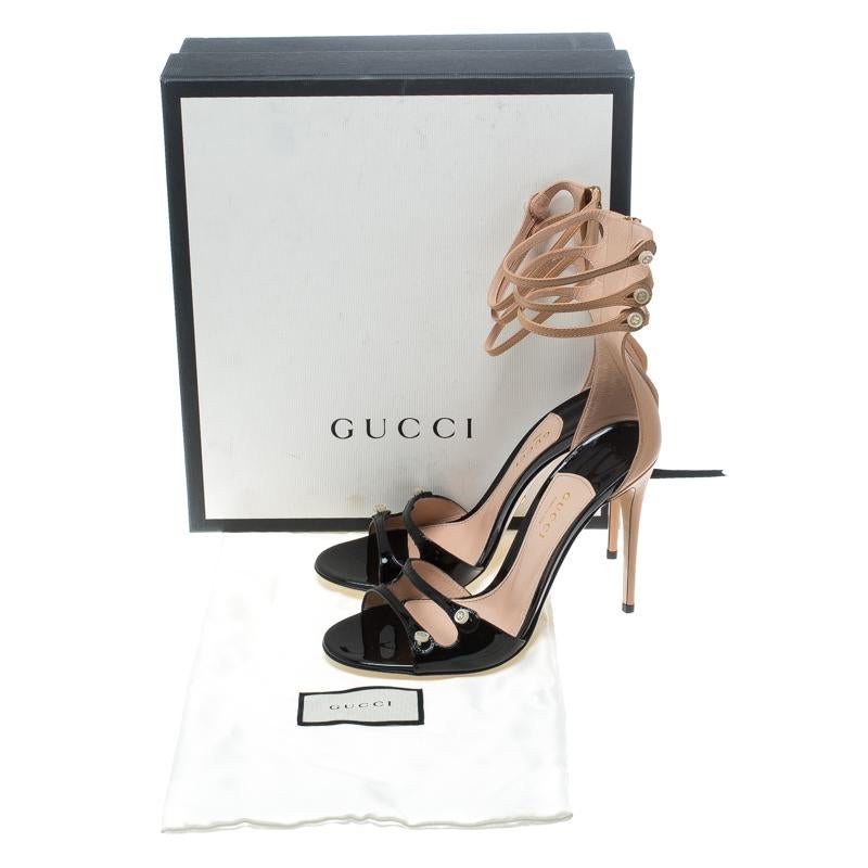 Women's Gucci Two Tone Leather Mother of Pearl Button Ankle Strap Open Toe Sandals Size 