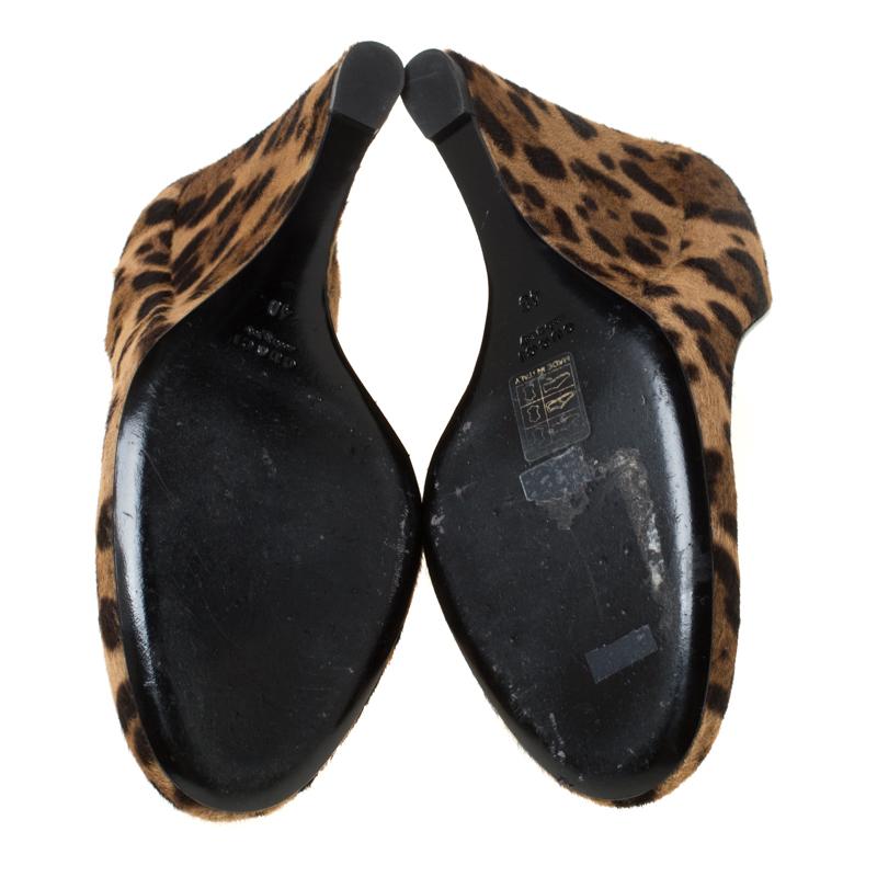 Gucci Two Tone Leopard Print Pony Hair Wedge Pumps Size 40 2