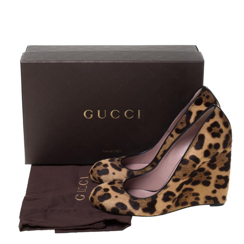 Gucci Two Tone Leopard Print Pony Hair Wedge Pumps Size 40 3