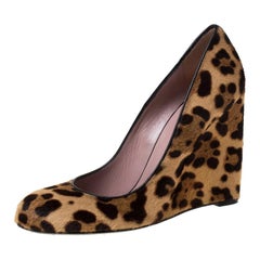 Gucci Two Tone Leopard Print Pony Hair Wedge Pumps Size 40