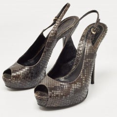 Gucci Two Tone Python Sofia Peep Toe Slingback Pumps Size 40.5