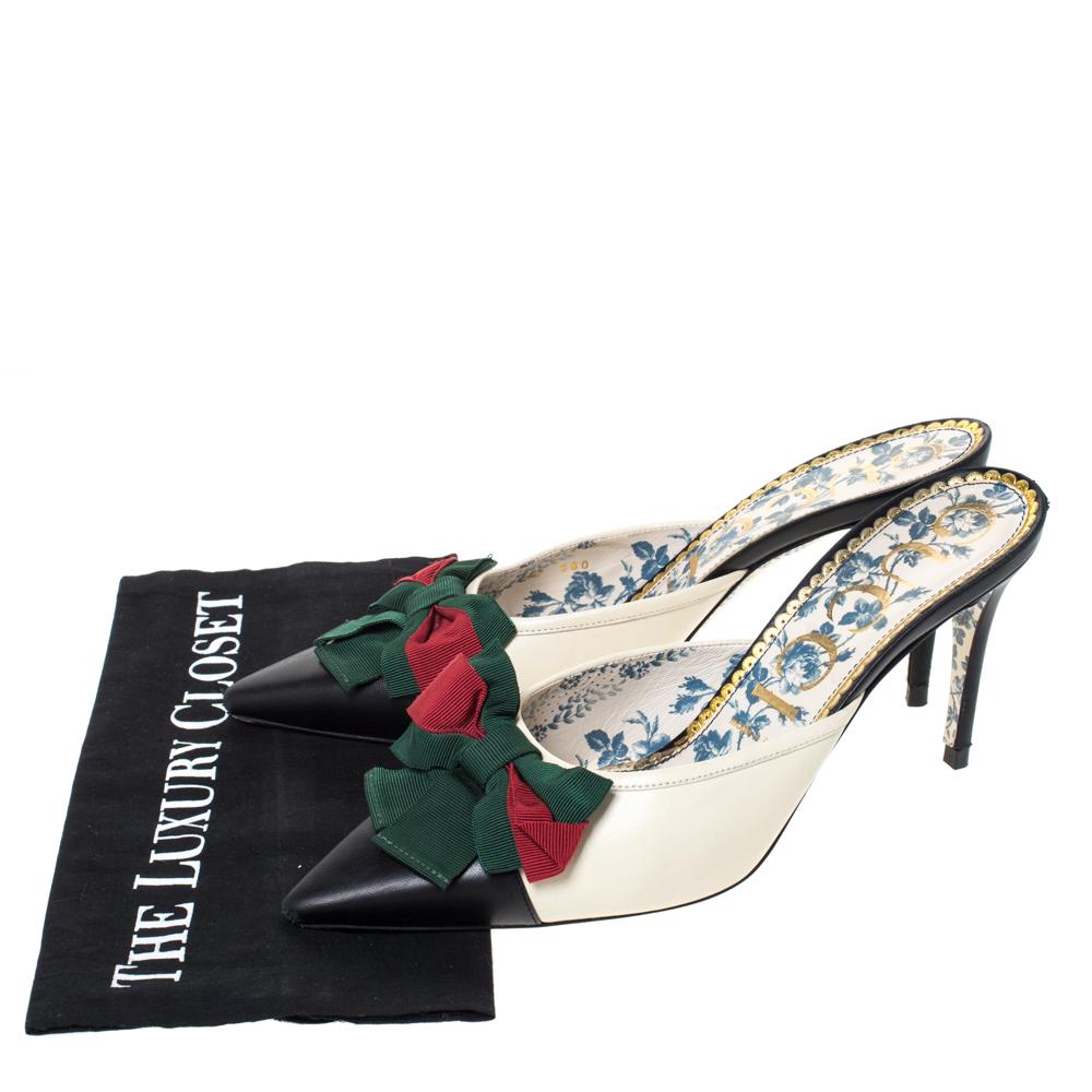Women's Gucci Two Tone Web Bow Embellished Jane Slide Mules Size 40