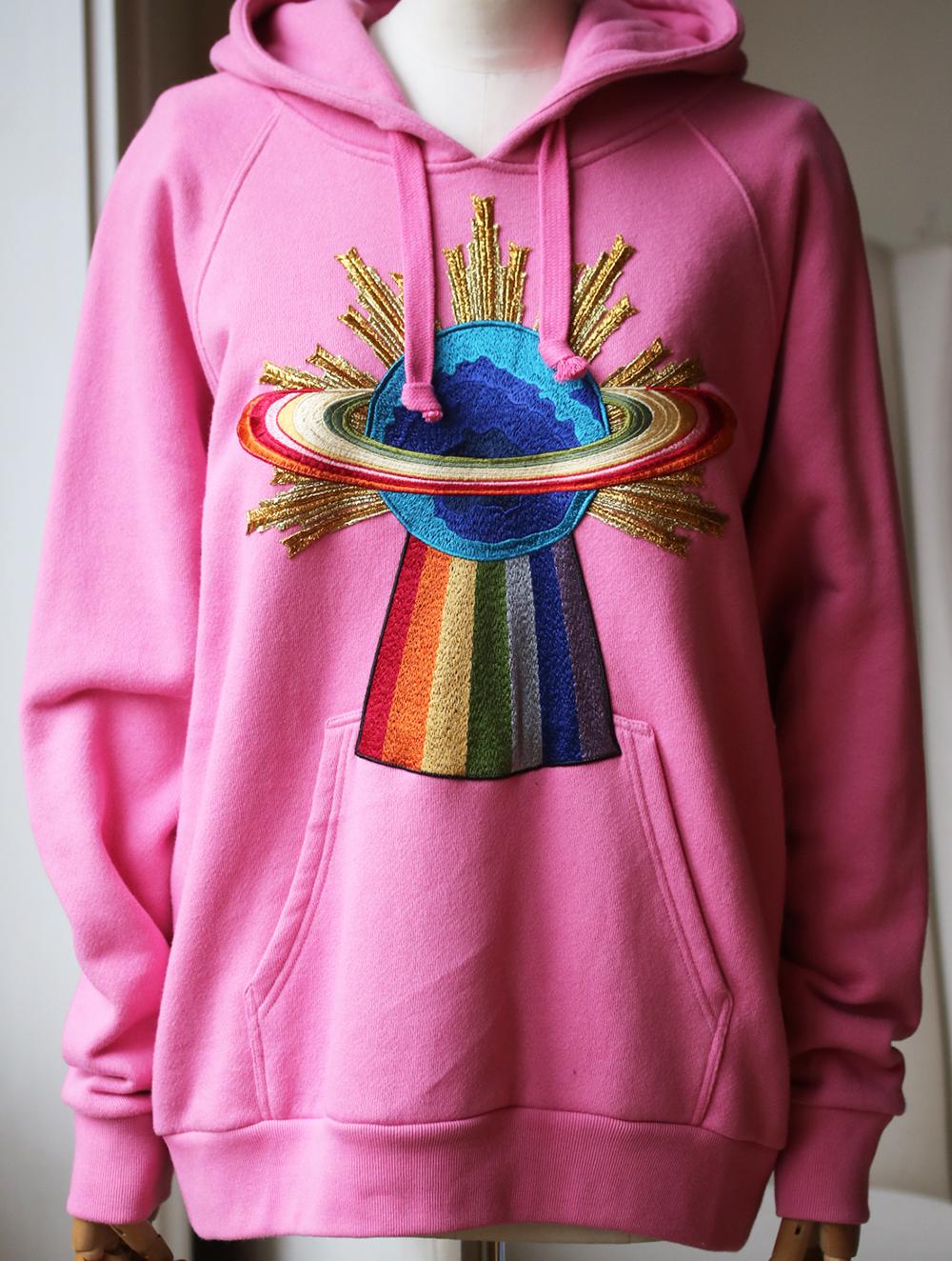Featured in the video, this pink hooded top is made from substantial loopback cotton-jersey and appliquéd with the planet Saturn, metallic rays and a rainbow. Pink cotton-jersey. Slips on. 100% cotton. Made in Italy. 

Size: Small (UK 8, US 4, FR