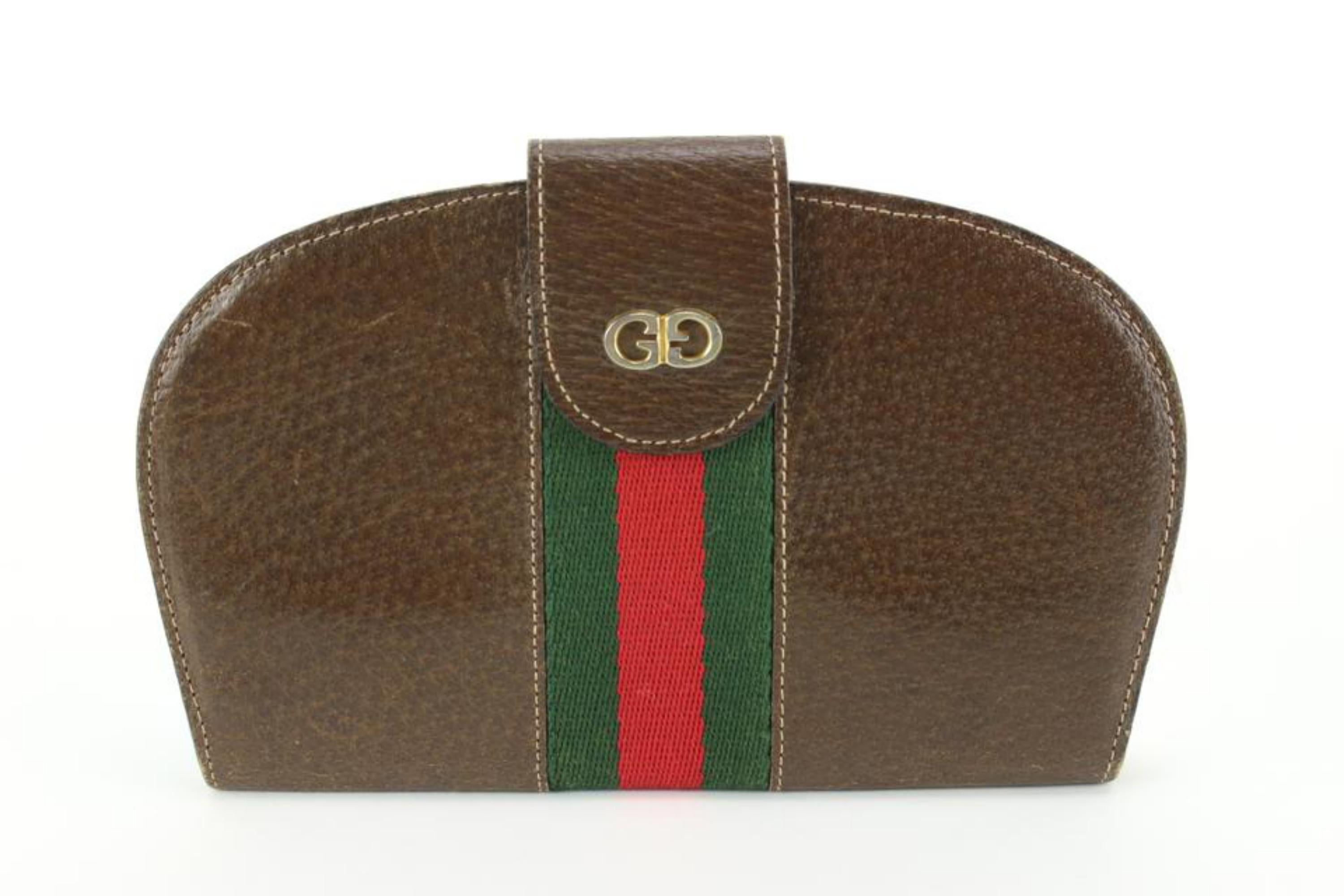 Gucci Ultra Rare Brown Leder Sherry Web Runde Brieftasche Clutch 91g719s im Angebot 8