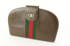 Gucci Ultra Rare Brown Leather Sherry Web Round Wallet Clutch 91g719s