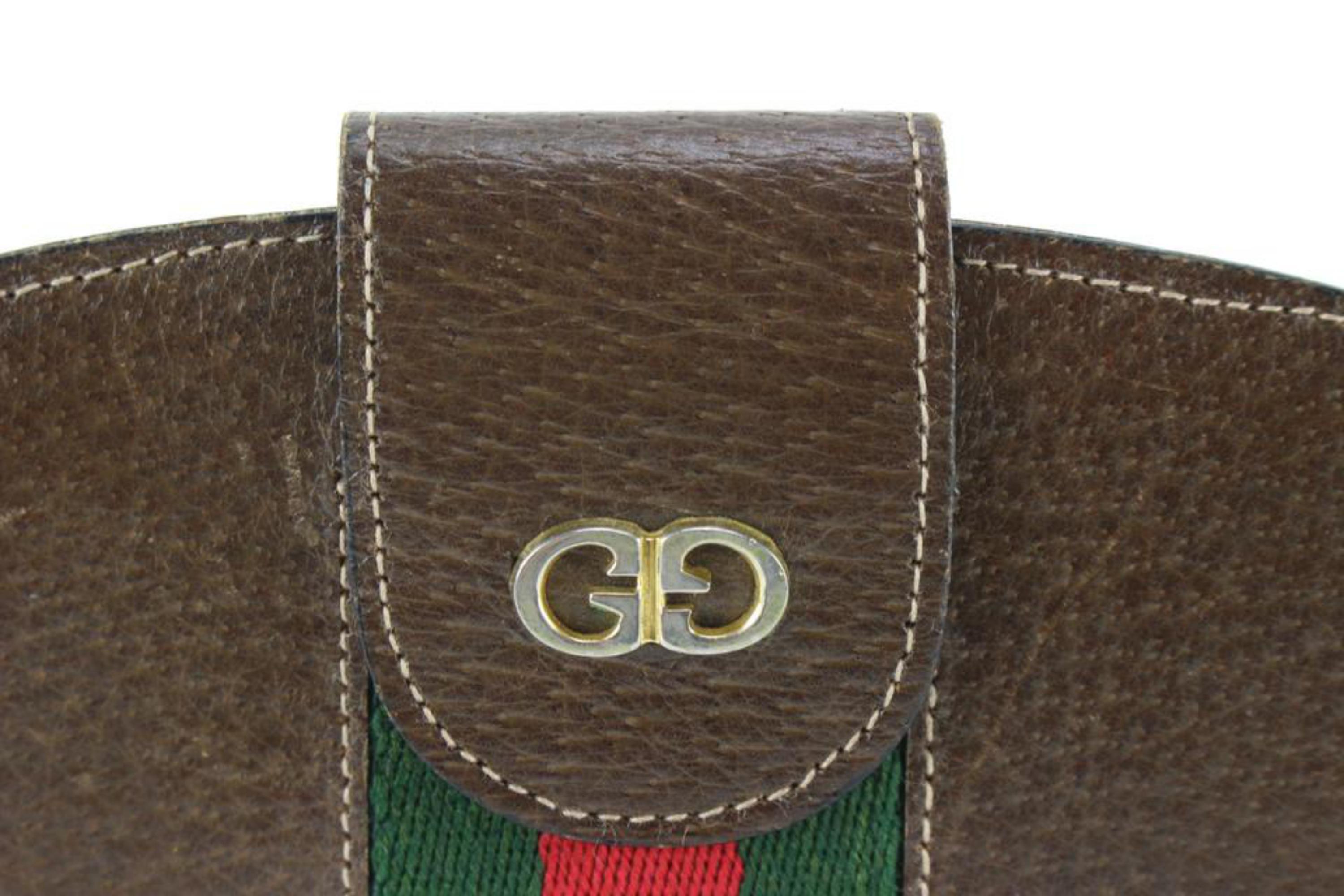 Gucci Ultra Rare Brown Leder Sherry Web Runde Brieftasche Clutch 91g719s (Schwarz) im Angebot