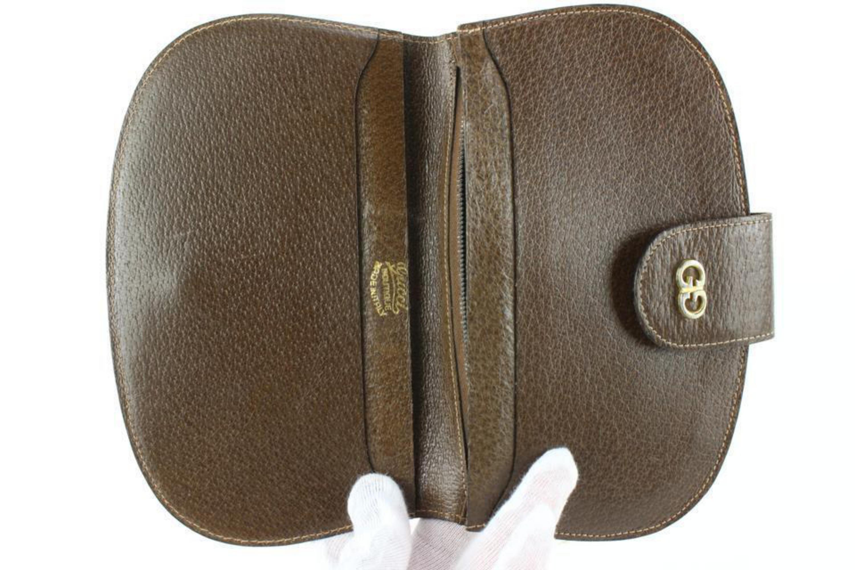 Gucci Ultra Rare Brown Leder Sherry Web Runde Brieftasche Clutch 91g719s Damen im Angebot