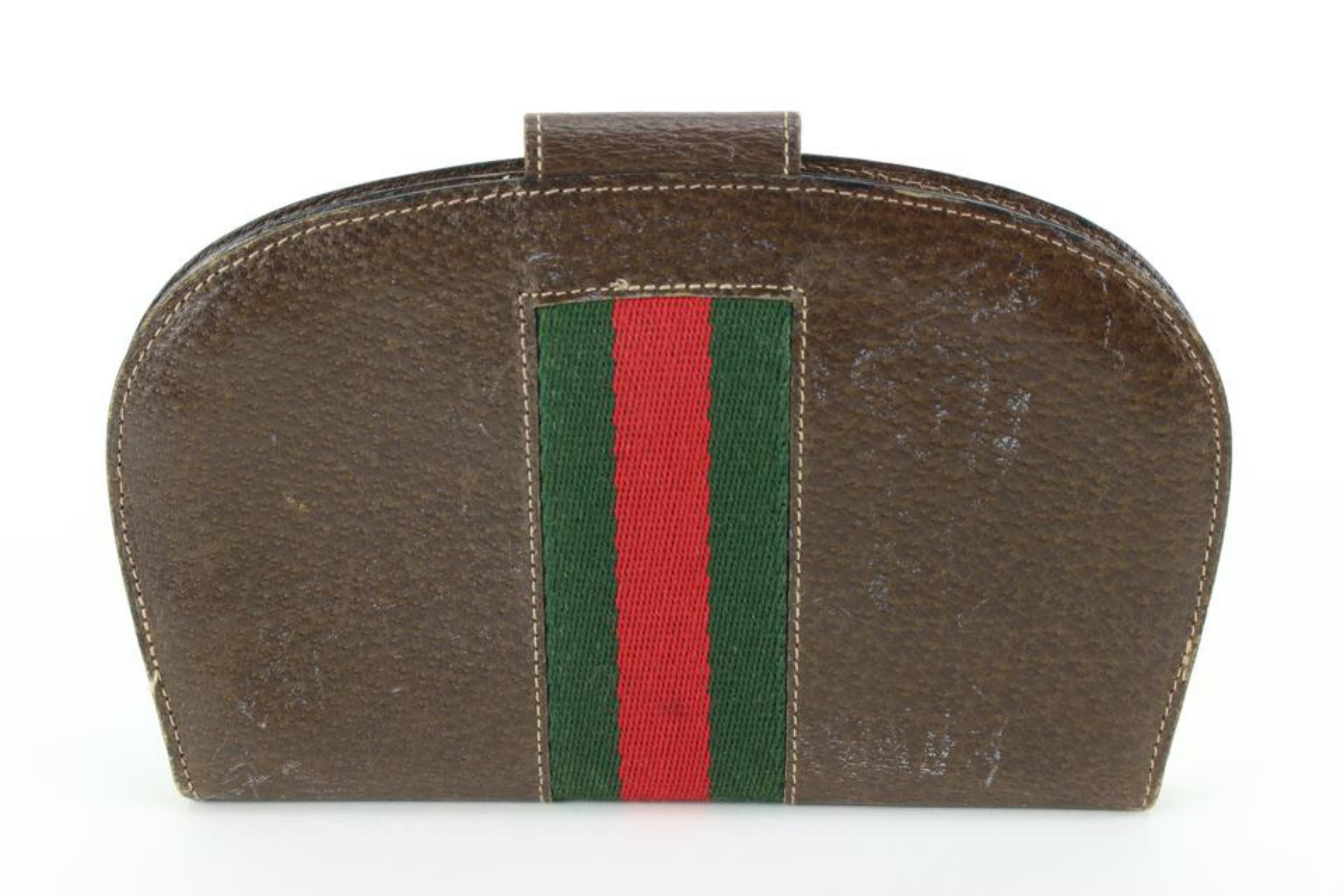 Gucci Ultra Rare Brown Leder Sherry Web Runde Brieftasche Clutch 91g719s im Angebot 3