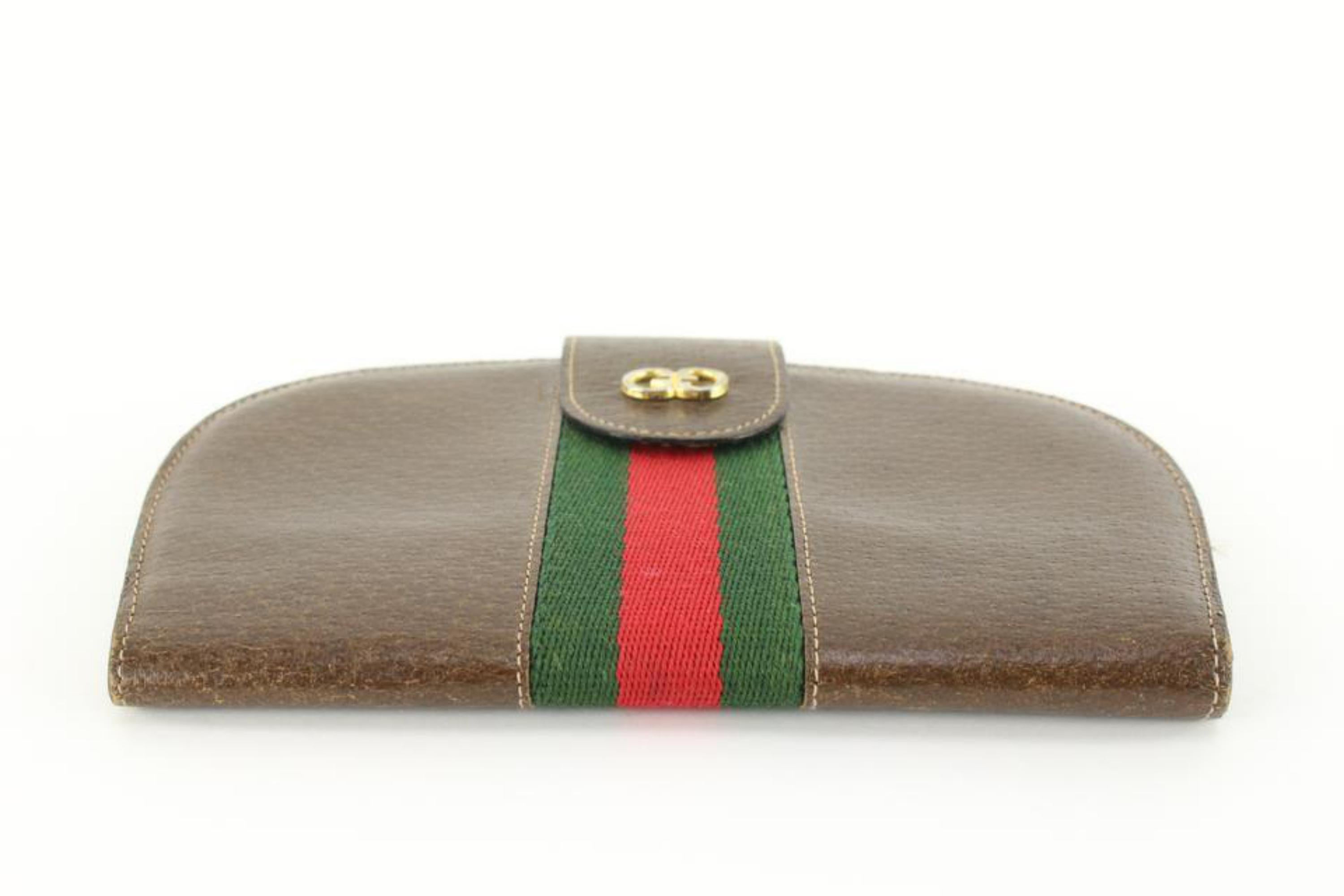 Gucci Ultra Rare Brown Leder Sherry Web Runde Brieftasche Clutch 91g719s im Angebot 4