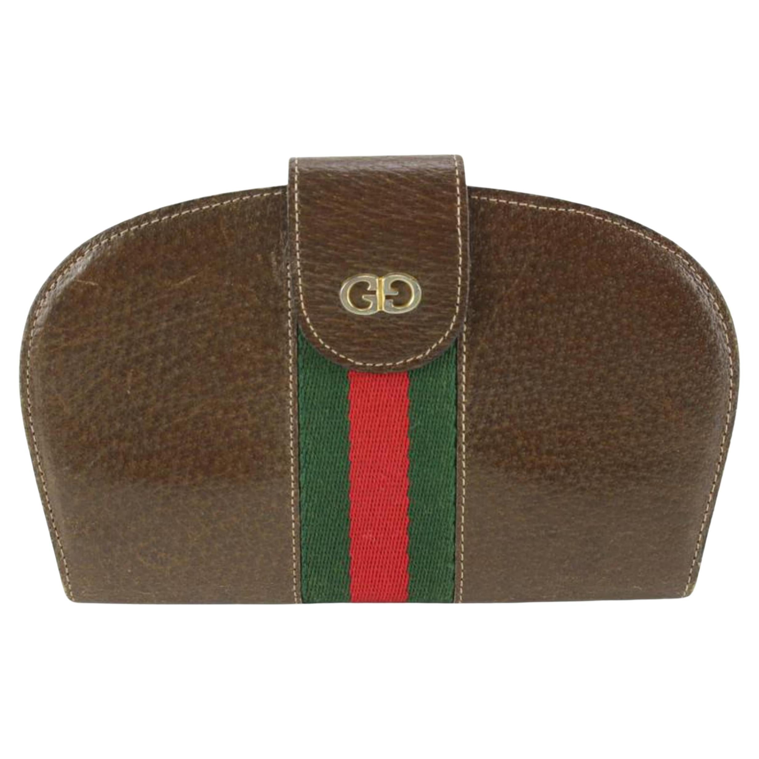 Gucci Ultra Rare Brown Leder Sherry Web Runde Brieftasche Clutch 91g719s im Angebot