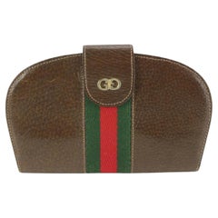 Gucci Ultra Rare Brown Leder Sherry Web Runde Brieftasche Clutch 91g719s