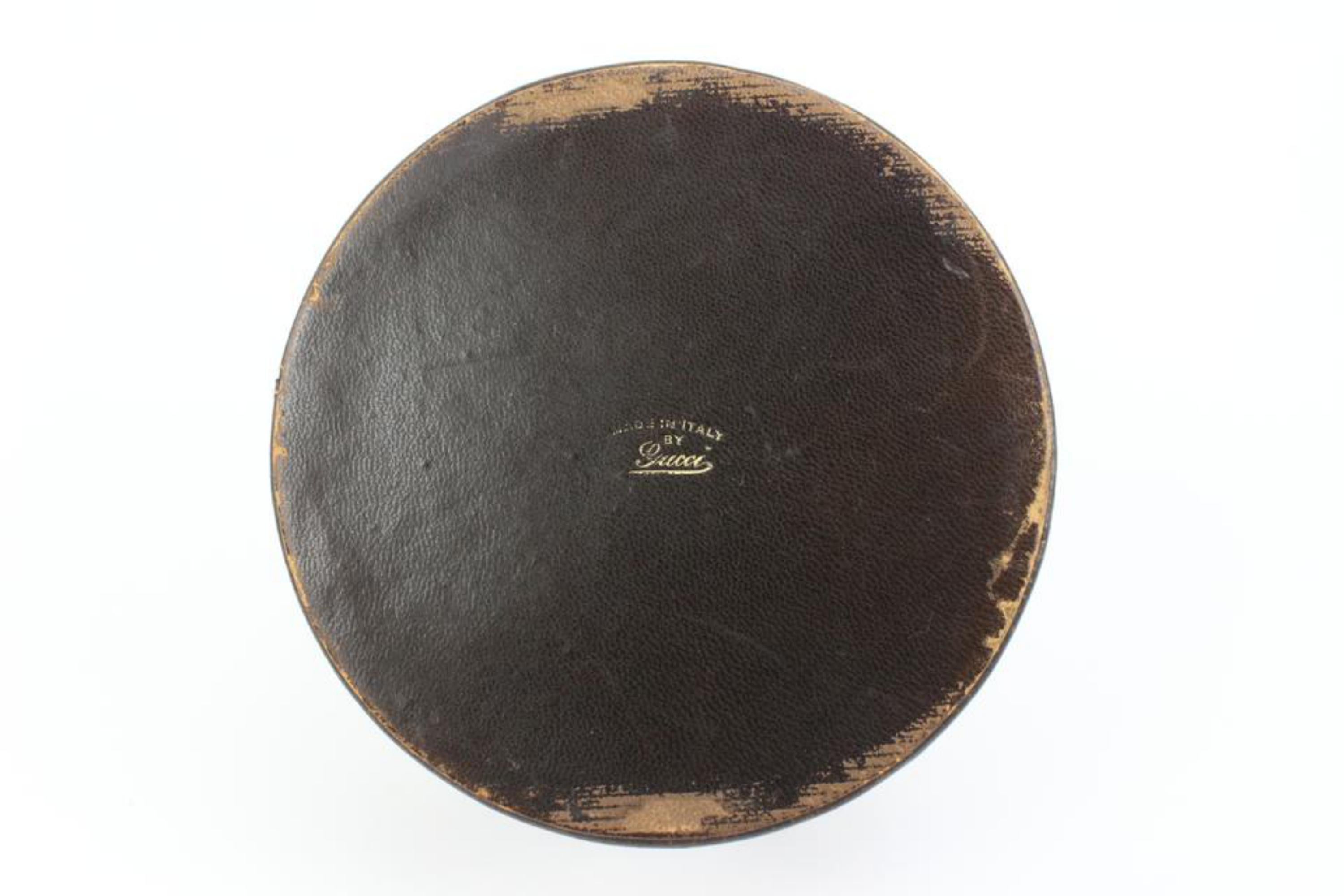 Gucci Ultra Rare Brown Leather Web Round Box Case Jar Boite 71g411s For Sale 3