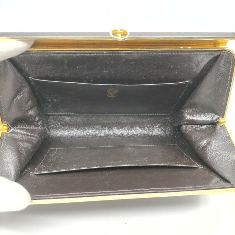 Gucci Ultra Rare Dark Brown Lizard Frame Clutch Wallet 862374 For Sale at  1stDibs | portafoglio gucci vintage