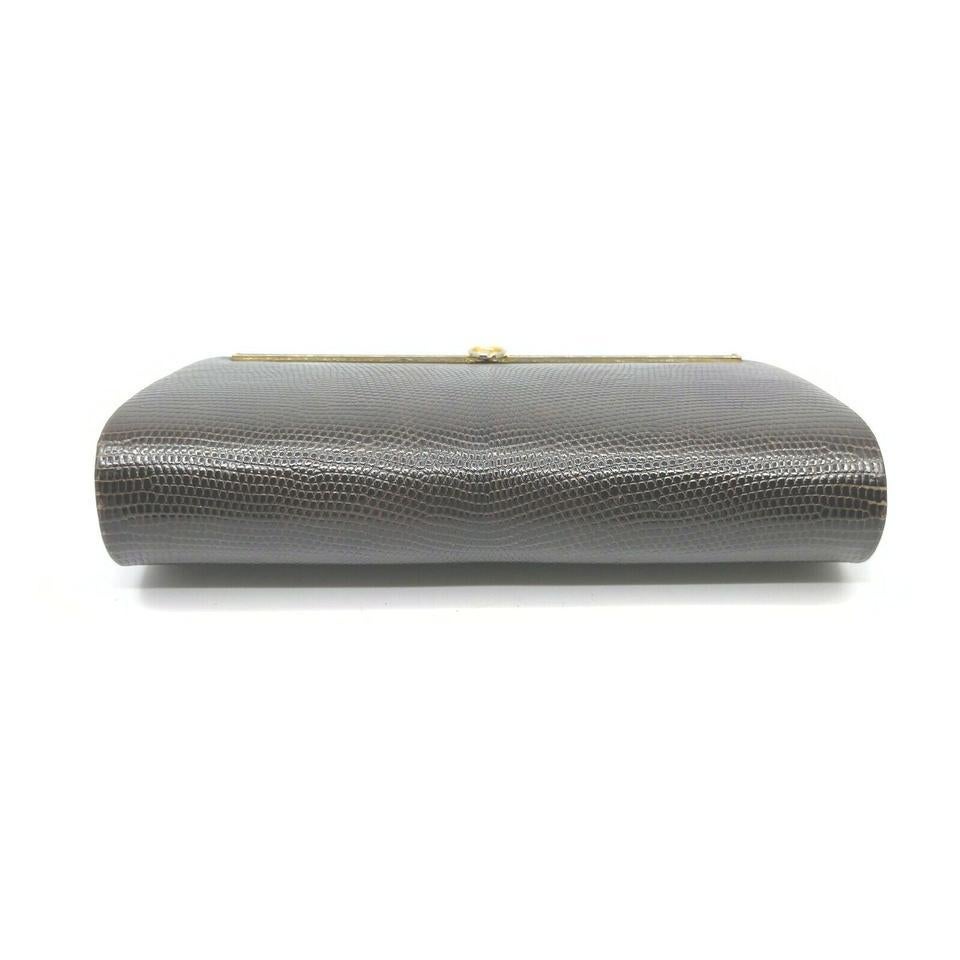 Gucci Ultra Rare Dark Brown Lizard Frame Clutch Wallet  862374 1
