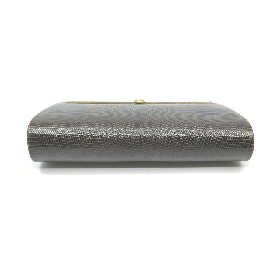 Gucci Ultra Rare Dark Brown Lizard Frame Clutch Wallet (Pochette avec cadre en lézard)  862374 en vente 2