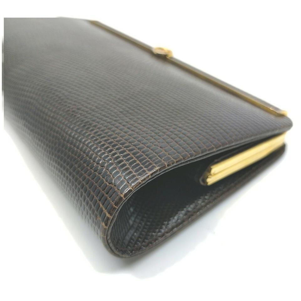 Gucci Ultra Rare Dark Brown Lizard Frame Clutch Wallet (Pochette avec cadre en lézard)  862374 en vente 3
