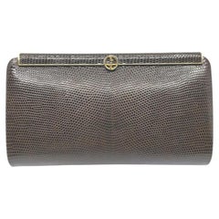 Gucci Ultra Rare Dark Brown Lizard Frame Clutch Wallet (Pochette avec cadre en lézard)  862374