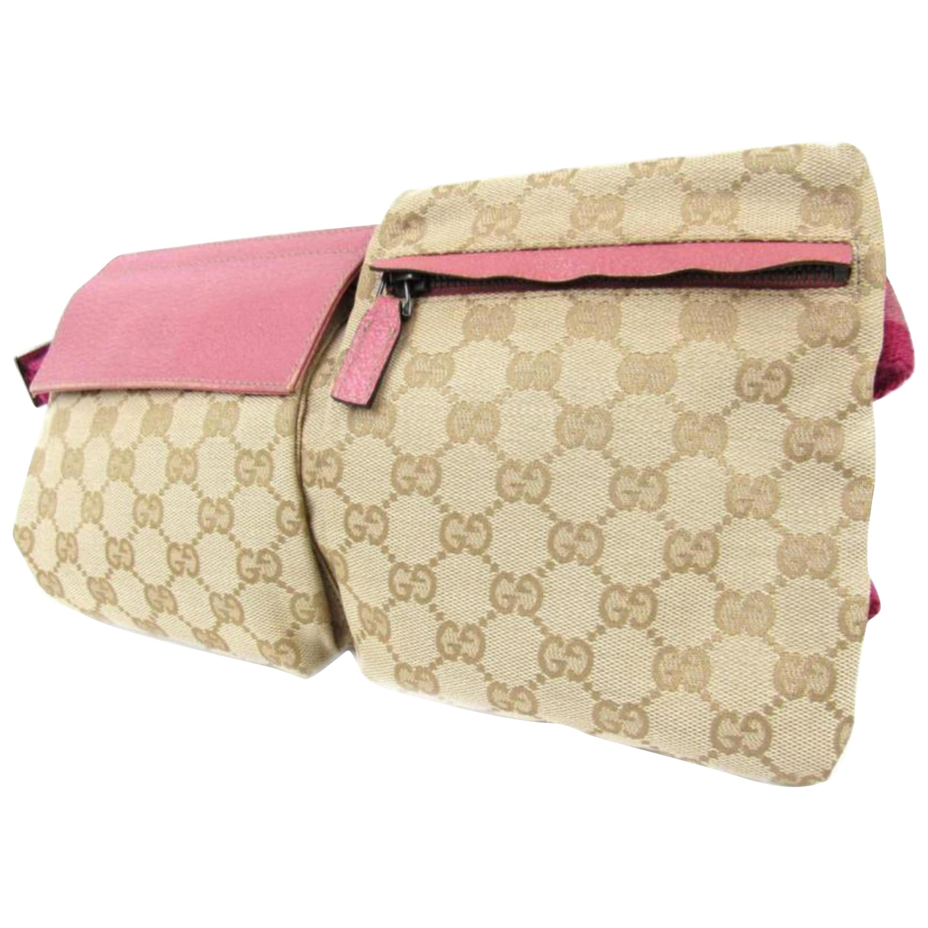 Gucci (Ultra Rare) Monogram Belt 226616 Pink Coated Canvas Cross Body Bag For Sale