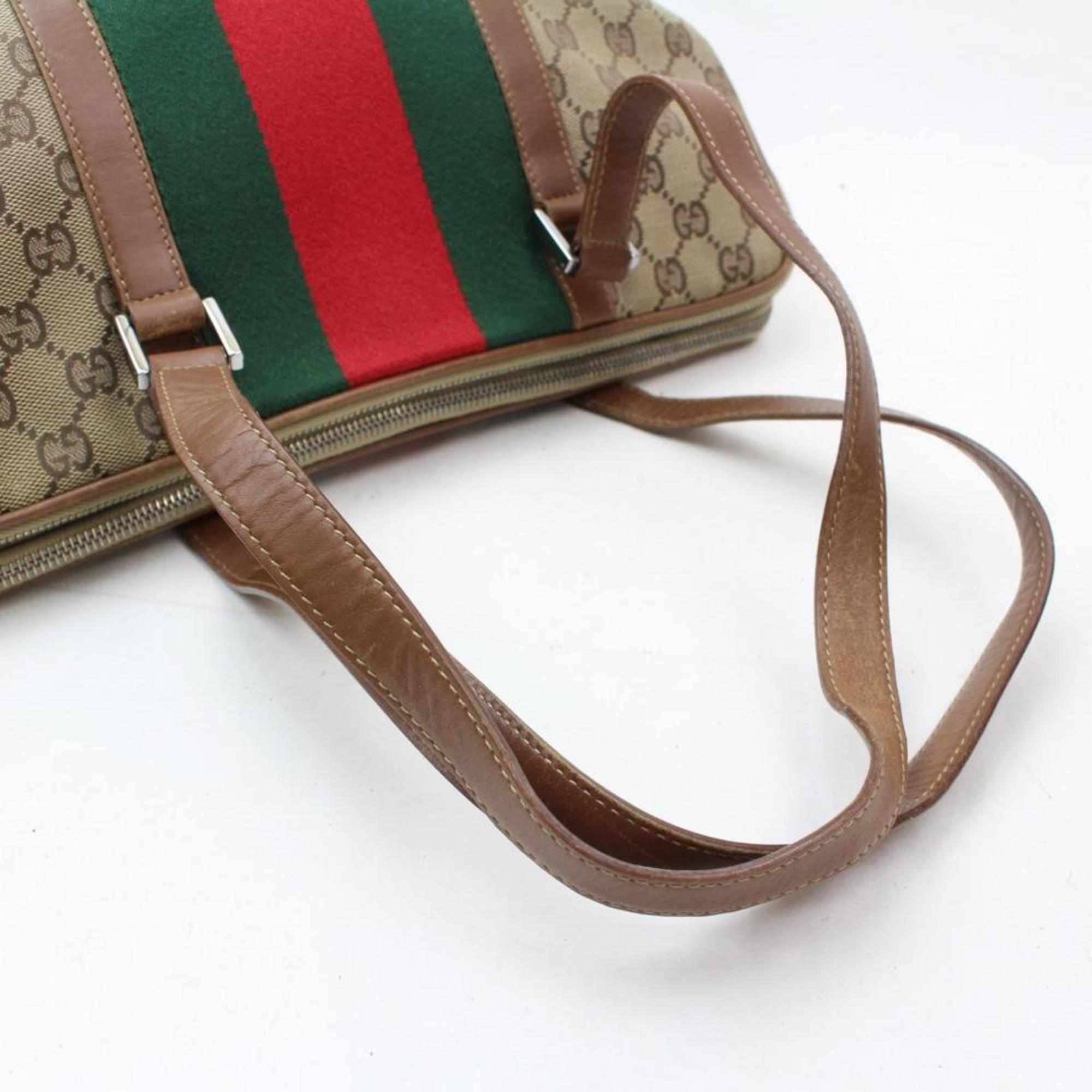 Gucci (Ultra Rare) Sherry Monogram Web Zip Tote 868472 Brown Canvas Shoulder Bag For Sale 6