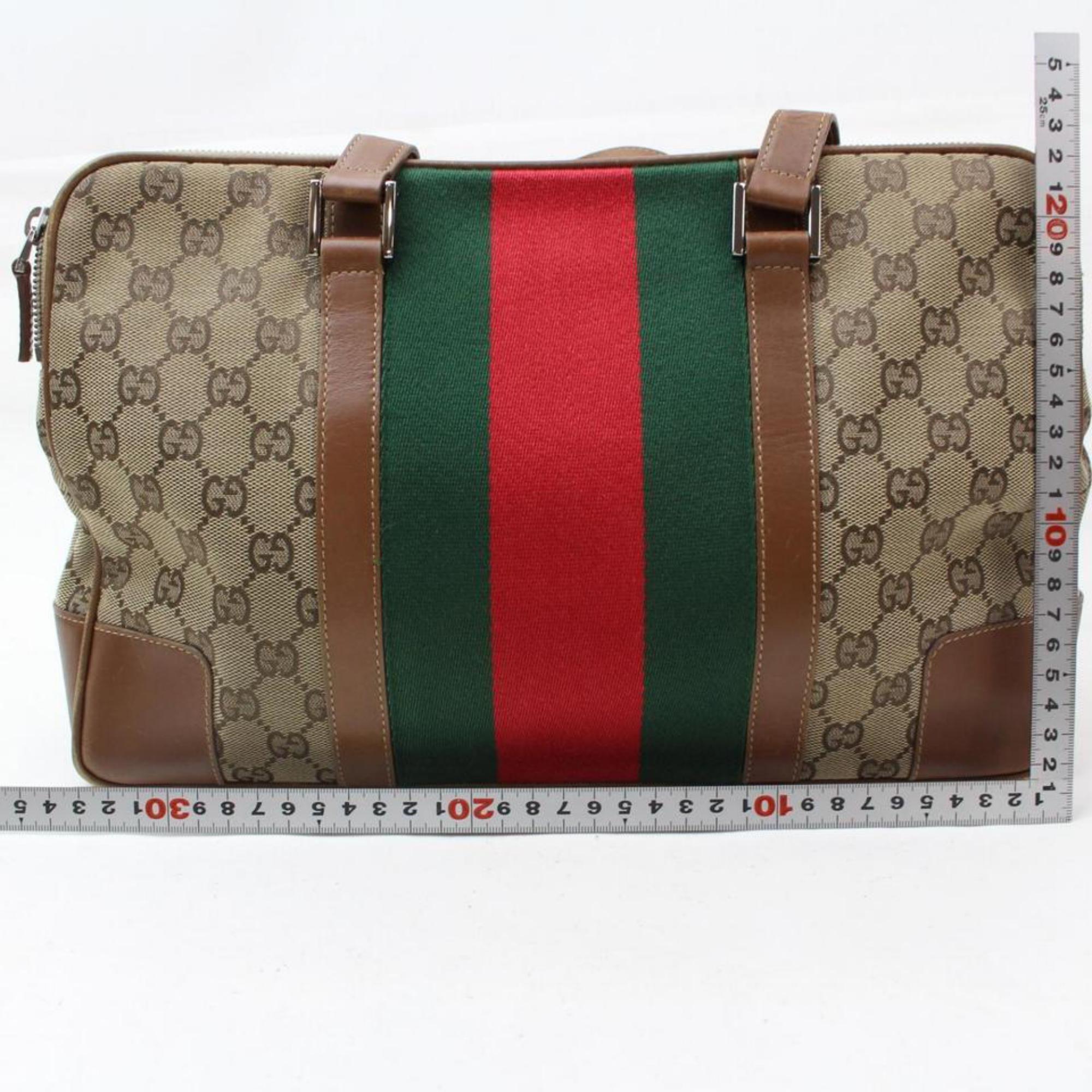 Gucci (Ultra Rare) Sherry Monogram Web Zip Tote 868472 Brown Canvas Shoulder Bag For Sale 1
