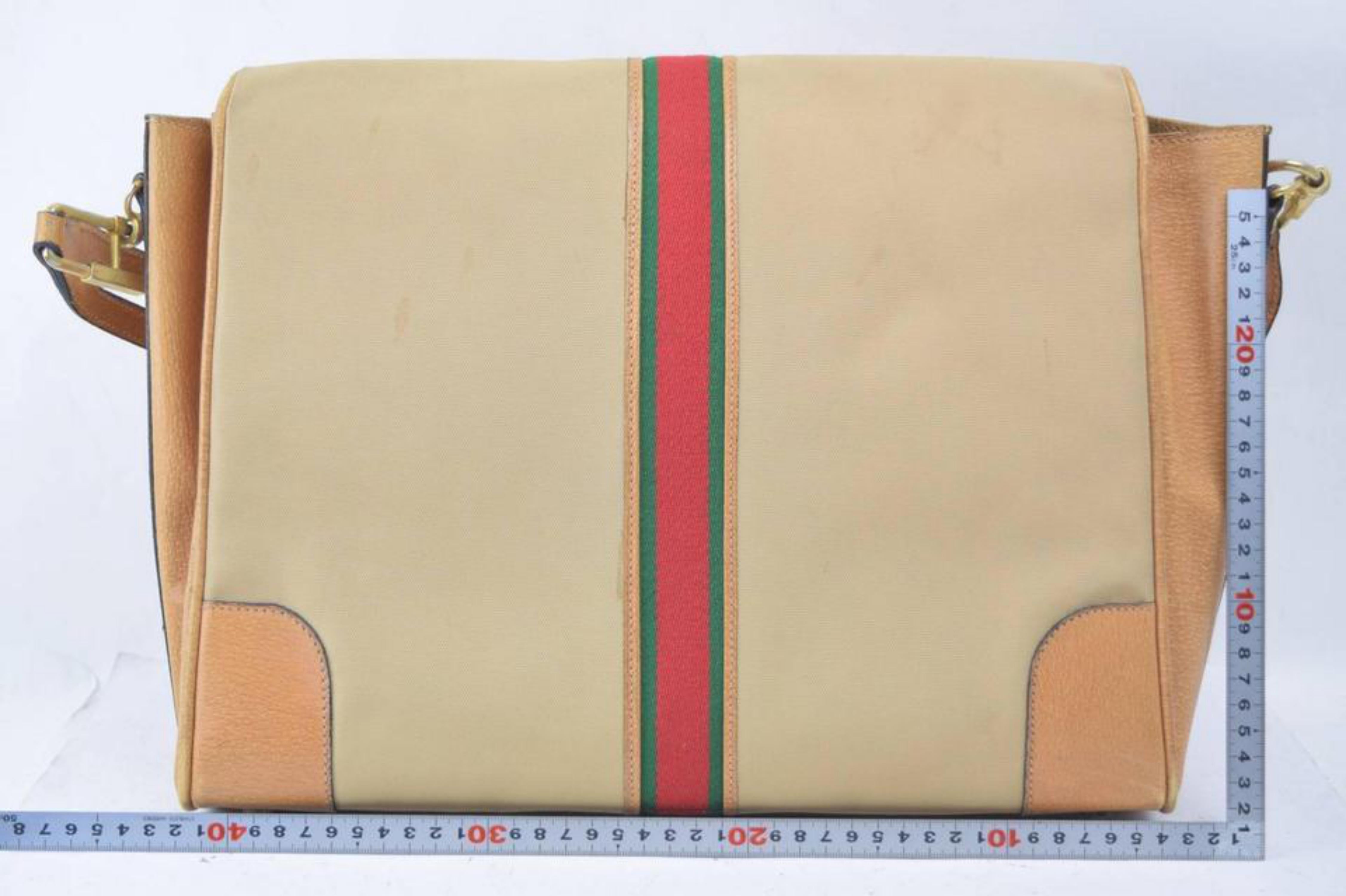 Gucci (Ultra Rare) Vintage Web Messenger 867947 Brown Canvas Shoulder Bag For Sale 1