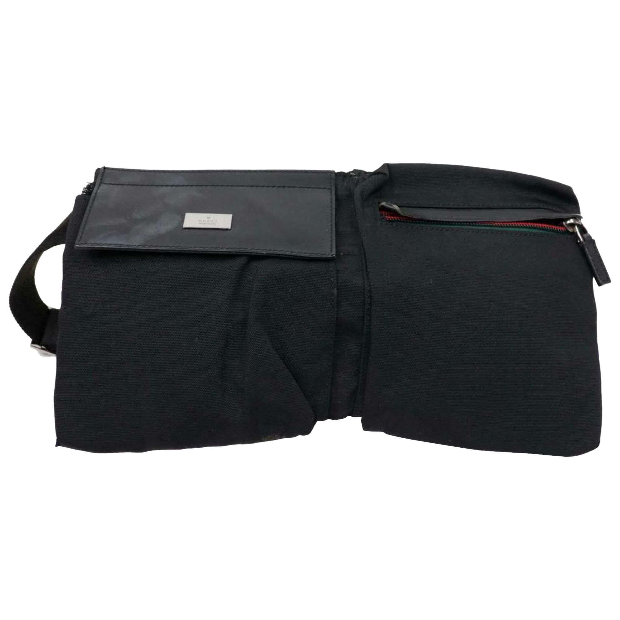 Gucci (Ultra Rare) Web Belt Fanny Pack Waist Pouch 870252 Black Cross Body Bag For Sale