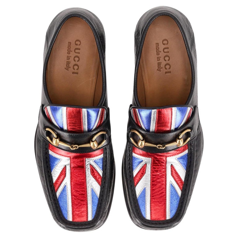 Gucci Union Jack Horsebit Leather Heeled Loafers at 1stDibs