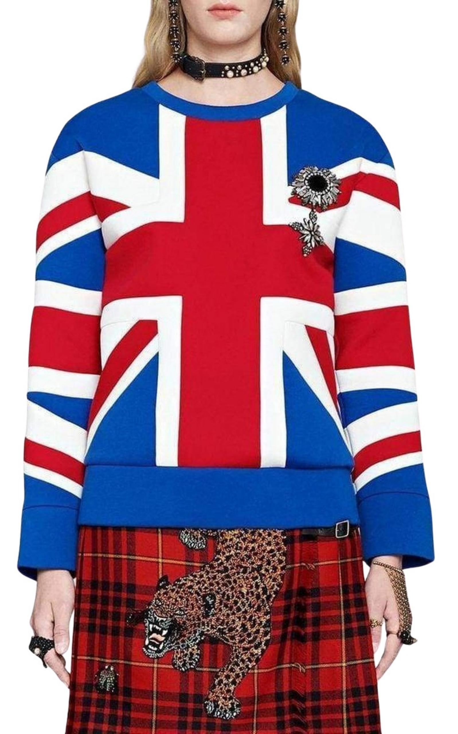 Gucci Union Jack Jersey Sweatshirt XS In New Condition For Sale In Brossard, QC