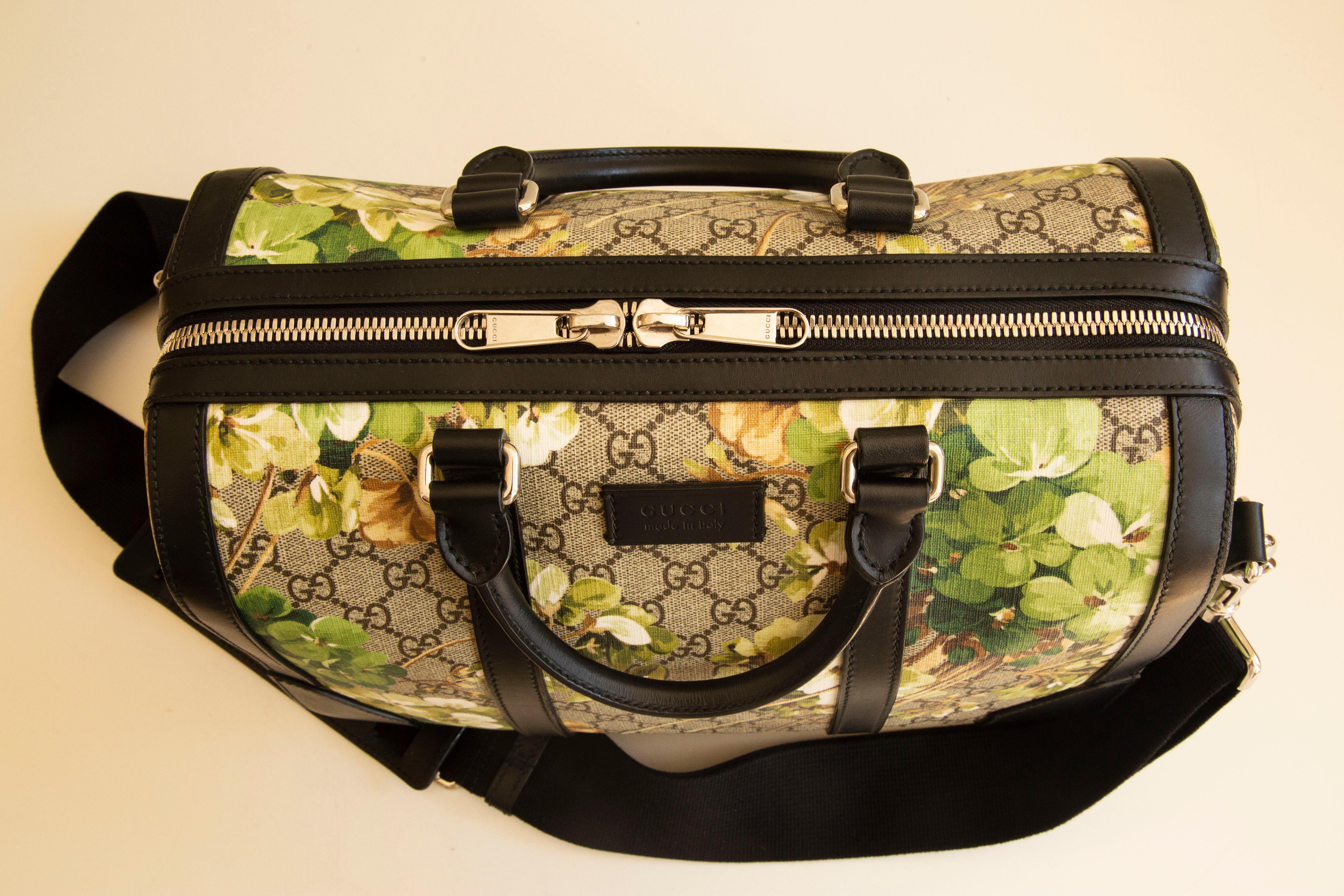 Gucci - Sac Boston unisexe GG Web and Blooms en vente 10