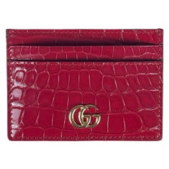 Gucci Unisex Red Alligator Skin GG Logo Marmont Card Case Wallet LIKE NEW w/ BOX