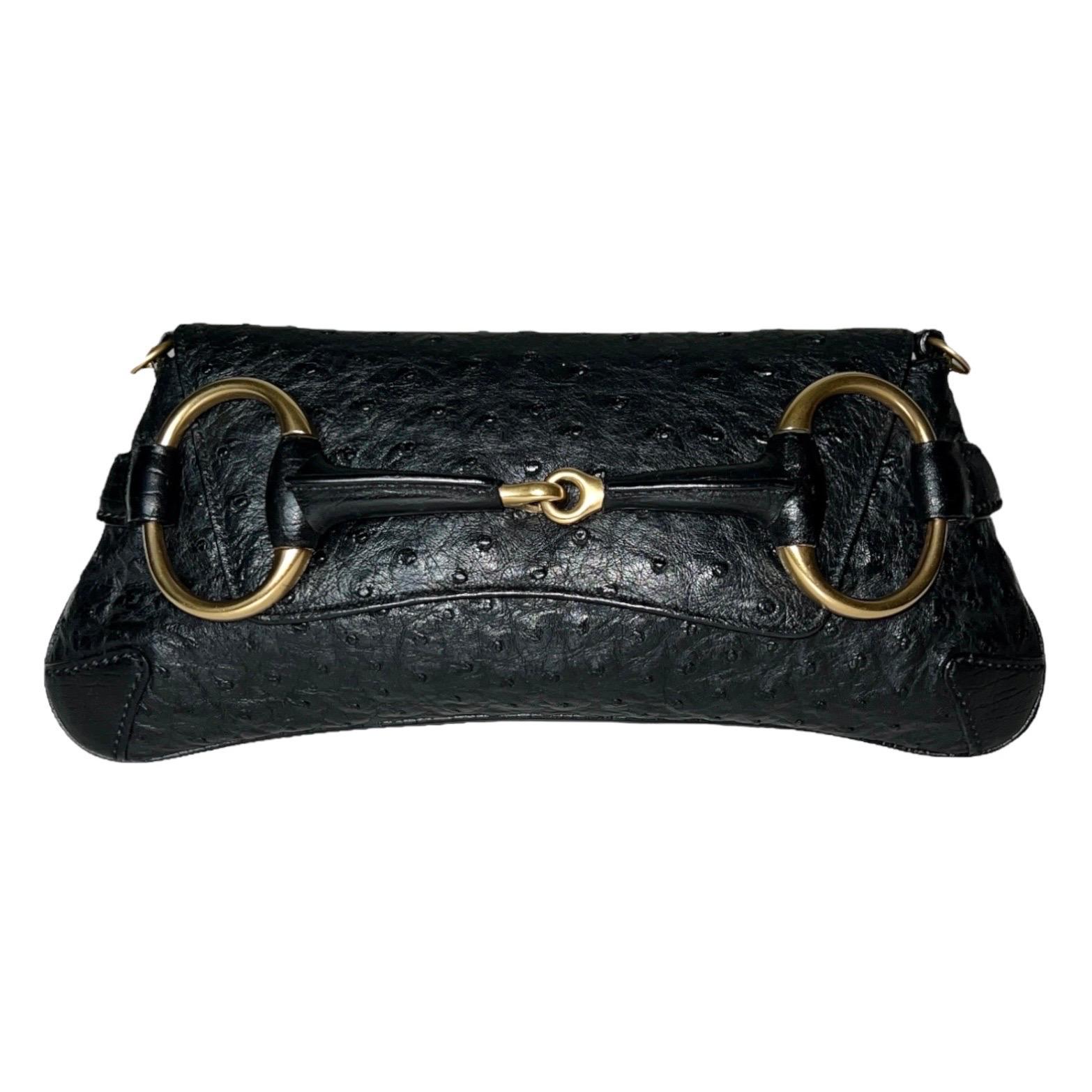 Beautiful Black Gucci Flap Bag
A timeless Gucci piece 
Signature horsebit detail
Luxurious black ostrich skin
Fully lined with suede skin
One inner pocket
Mat-golden hardware
Detachable strap, engraved with 