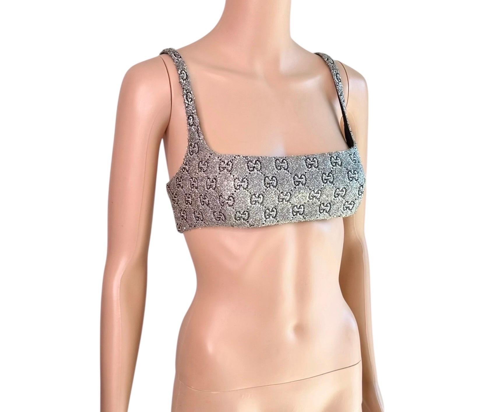 Gucci Ungetragene Kristall verschönert Silber Rohr BH Bralette Crop Top im Angebot 6