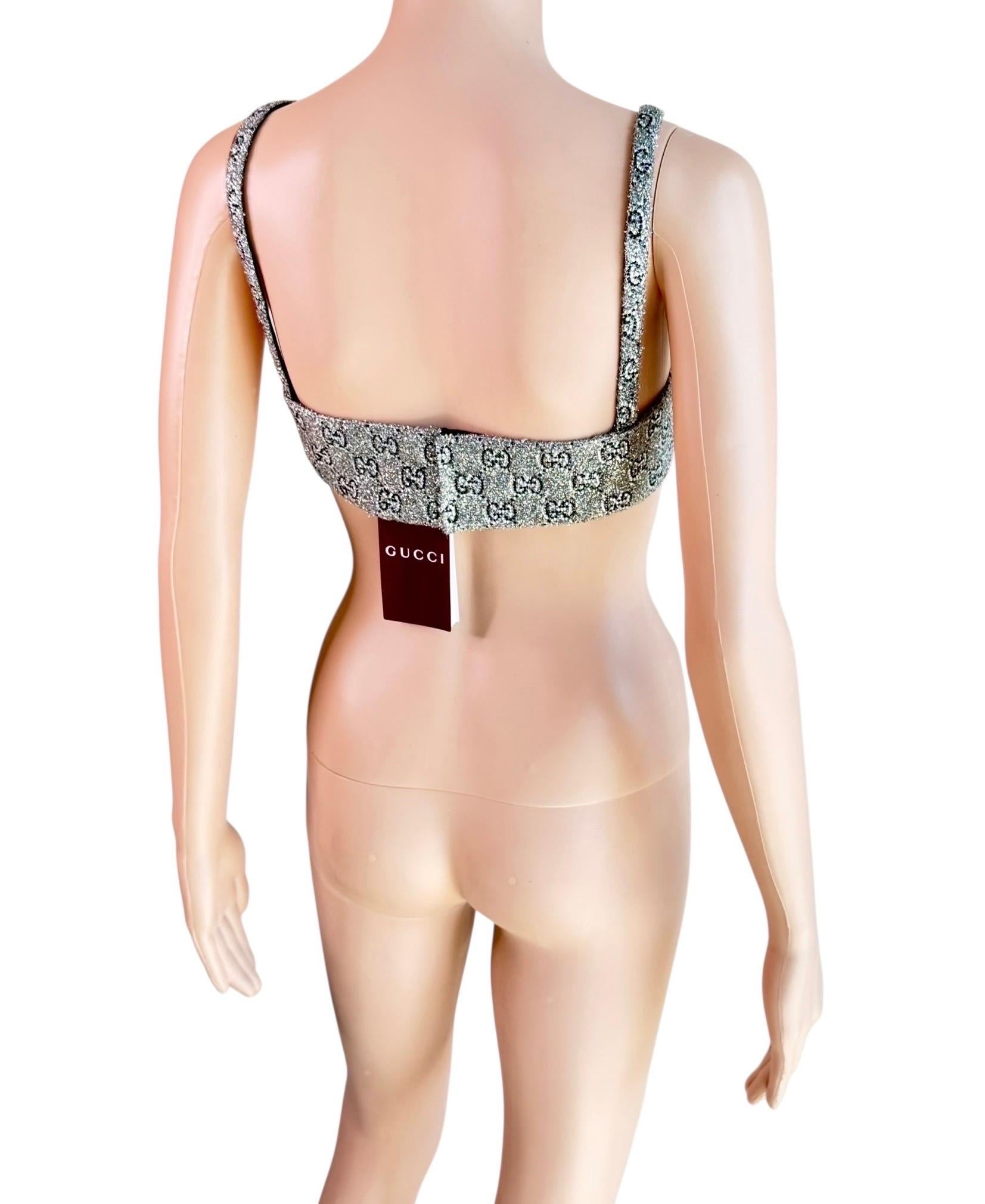 Gucci Ungetragene Kristall verschönert Silber Rohr BH Bralette Crop Top im Angebot 7