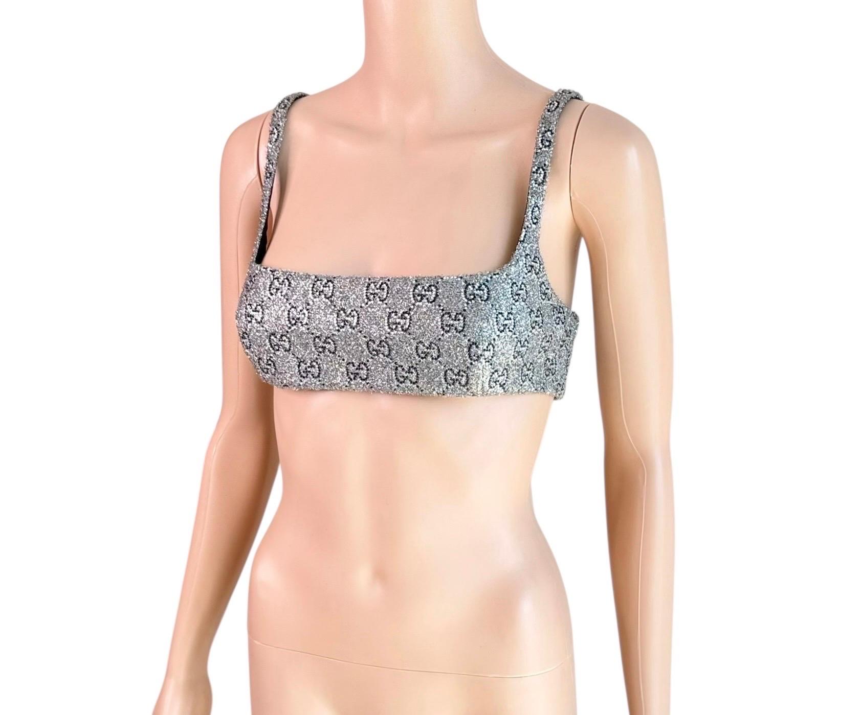 Gucci Ungetragene Kristall verschönert Silber Rohr BH Bralette Crop Top im Angebot 8
