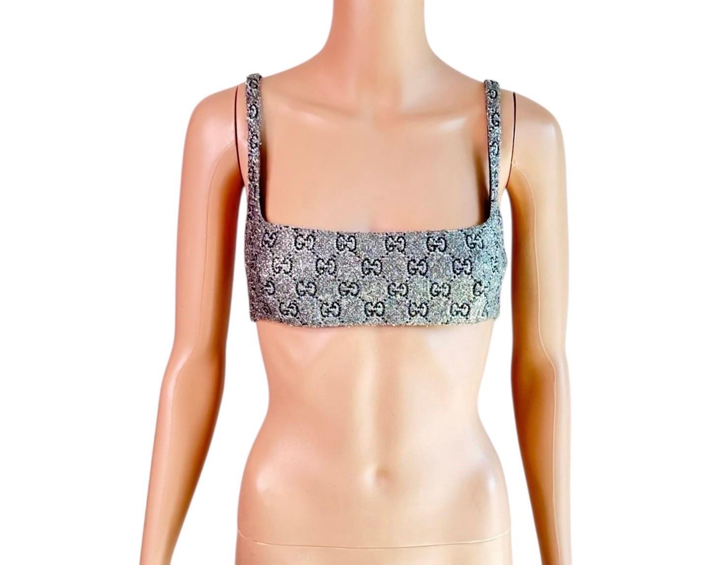 Gucci Ungetragene Kristall verschönert Silber Rohr BH Bralette Crop Top im Zustand „Neu“ im Angebot in Naples, FL