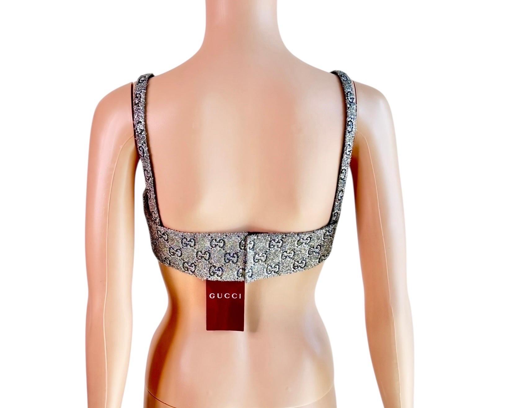 Gucci Ungetragene Kristall verschönert Silber Rohr BH Bralette Crop Top Damen im Angebot