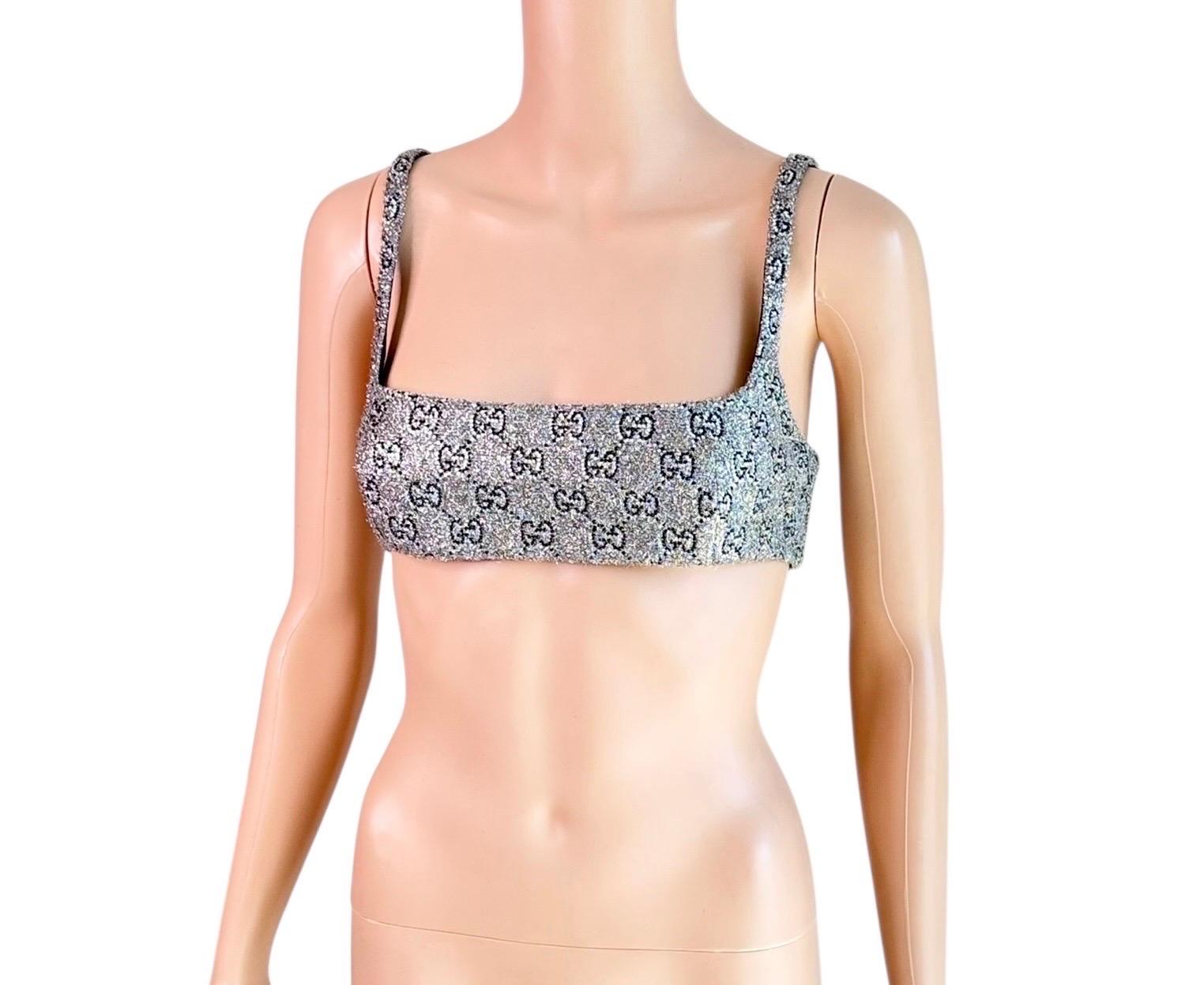 Gucci Ungetragene Kristall verschönert Silber Rohr BH Bralette Crop Top im Angebot 3