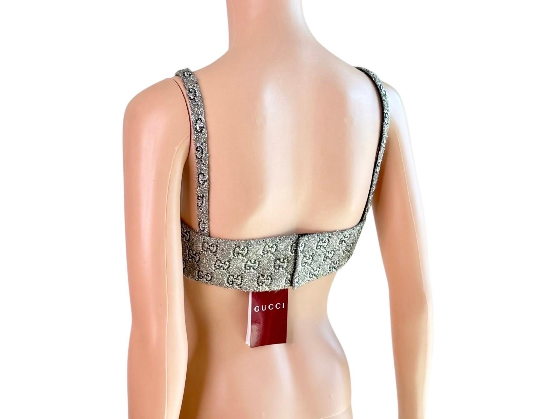 Gucci Ungetragene Kristall verschönert Silber Rohr BH Bralette Crop Top im Angebot 4
