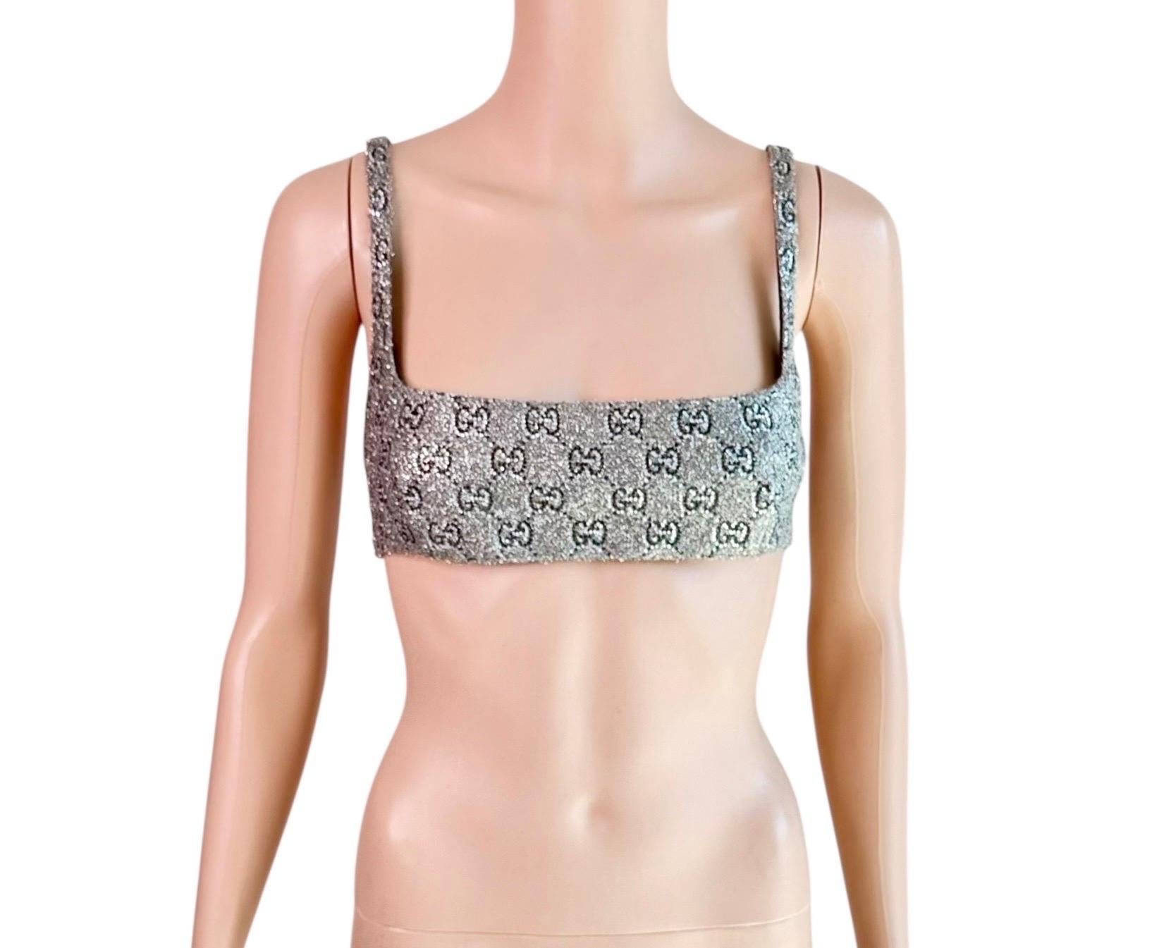 Gucci Ungetragene Kristall verschönert Silber Rohr BH Bralette Crop Top im Angebot 5