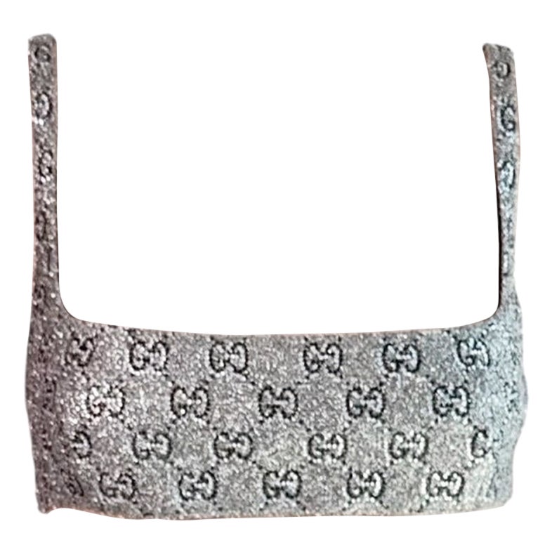 Gucci Ungetragene Kristall verschönert Silber Rohr BH Bralette Crop Top im Angebot