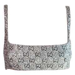 Sujetador de tubo plateado con adornos de cristal Gucci sin estrenar Crop Top