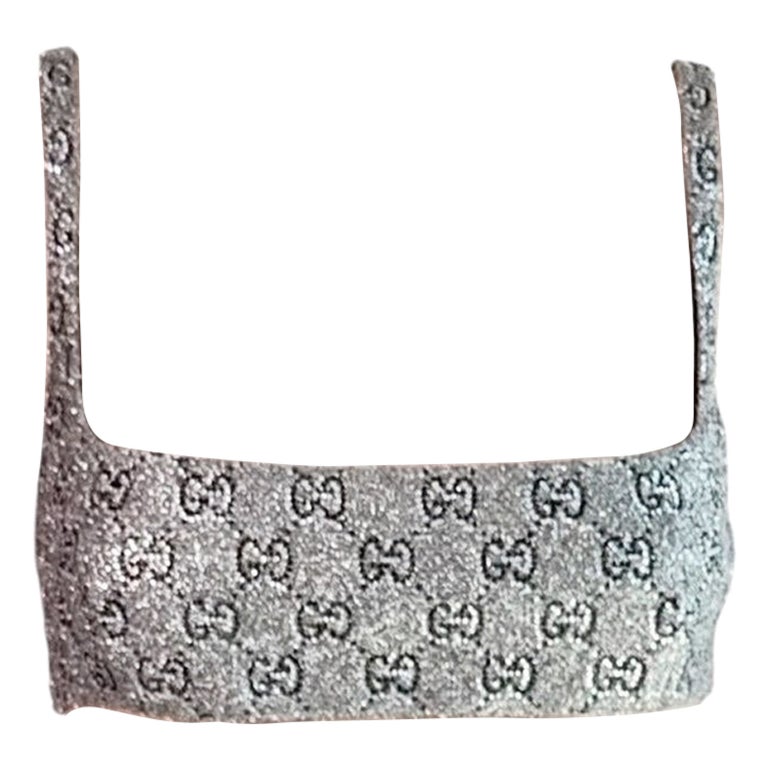 Gucci Unworn Crystal Embellished Silver Tube Bra Bralette Crop Top 