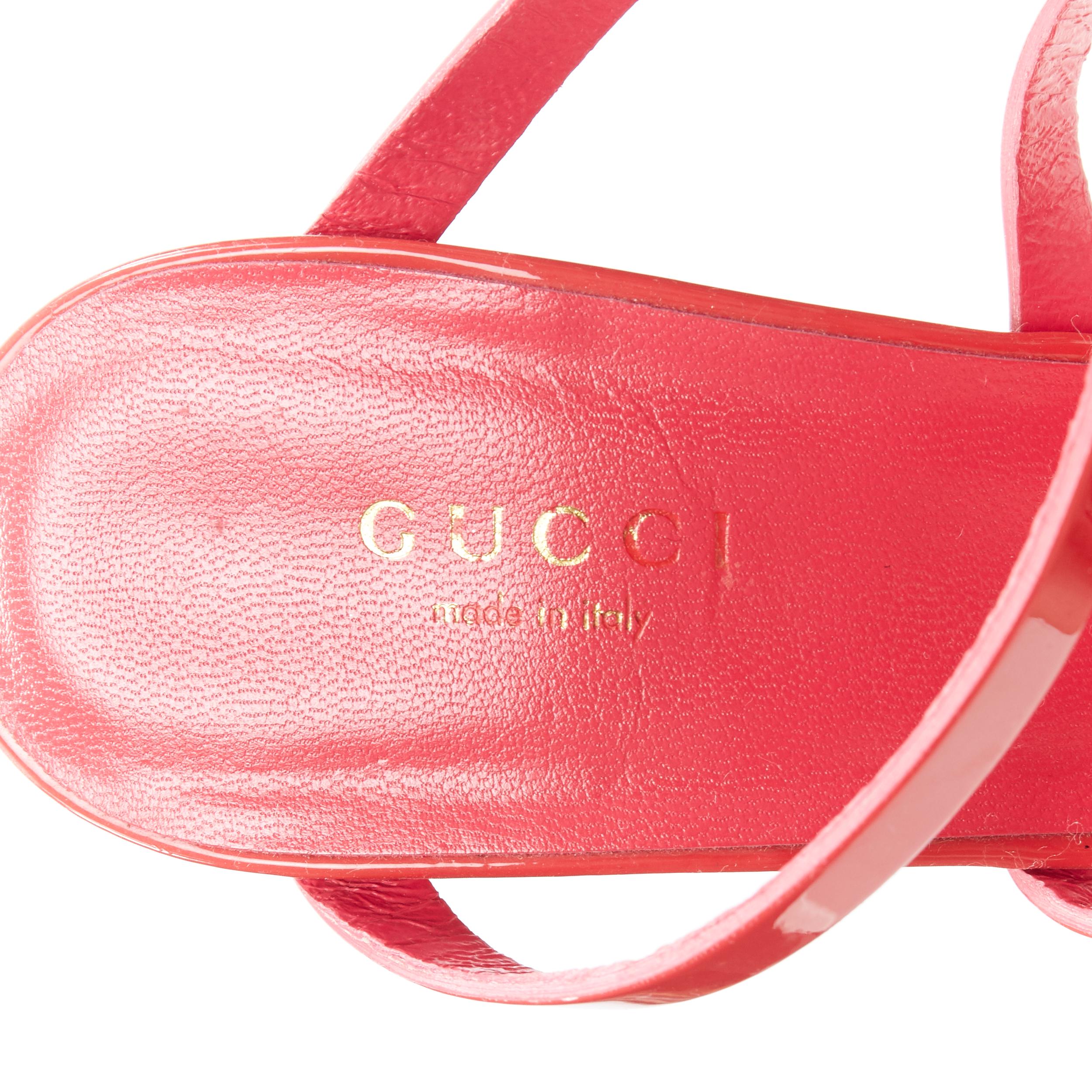GUCCI Ursula pink patent horsebit ankle cuff strappy open toe sandals EU37.5 6