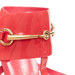 GUCCI Ursula pink patent horsebit ankle cuff strappy open toe sandals EU37.5